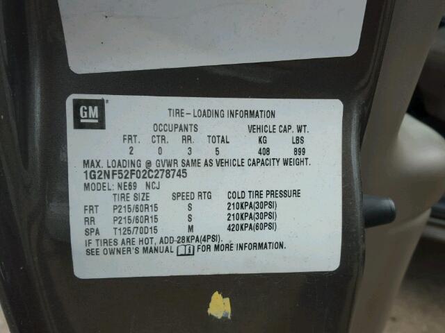 1G2NF52F02C278745 - 2002 PONTIAC GRAND AM S 银色 照片 10