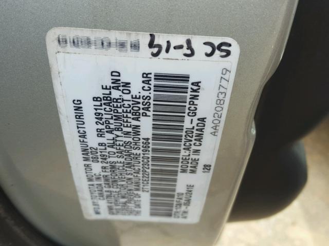 2T1CE22P23C019664 - 2003 TOYOTA CAMRY SOLA GRAY photo 10