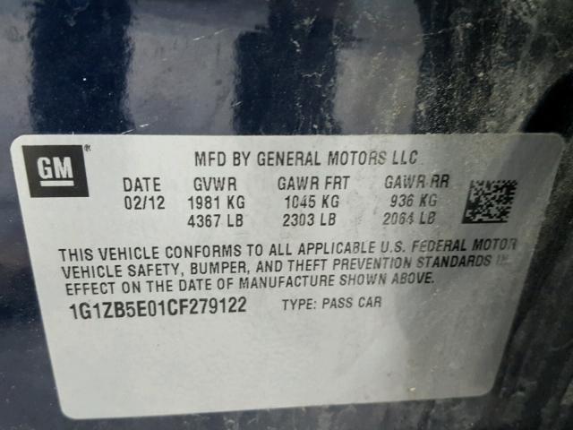 1G1ZB5E01CF279122 - 2012 CHEVROLET MALIBU LS ლურჯი ფოტო 10