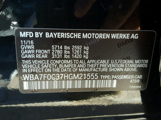 WBA7F0C37HGM21555 - 2017 BMW 750 I BLACK photo 10