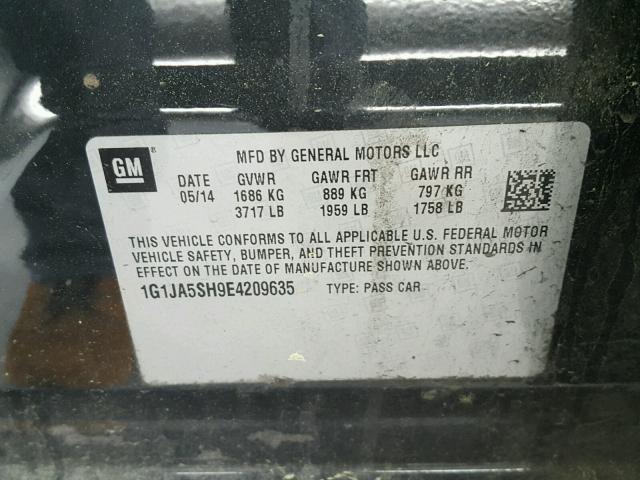 1G1JA5SH9E4209635 - 2014 CHEVROLET SONIC LS GRAY photo 10