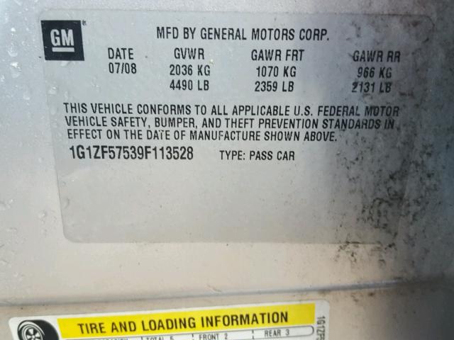1G1ZF57539F113528 - 2009 CHEVROLET MALIBU HYB 银色 照片 10
