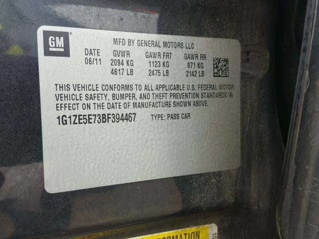 1G1ZE5E73BF394467 - 2011 CHEVROLET MALIBU LTZ 黑色 照片 10