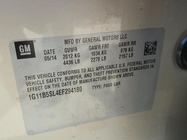 1G11B5SL4EF294180 - 2014 CHEVROLET MALIBU LS ოქროსფერი ფოტო 10