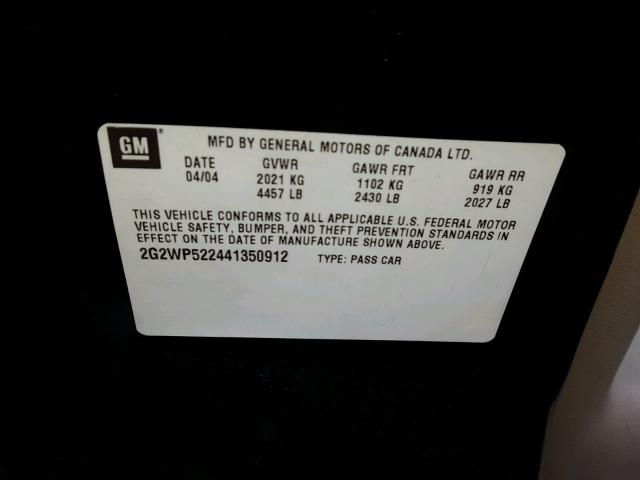 2G2WP522441350912 - 2004 PONTIAC GRAND PRIX BLACK photo 10