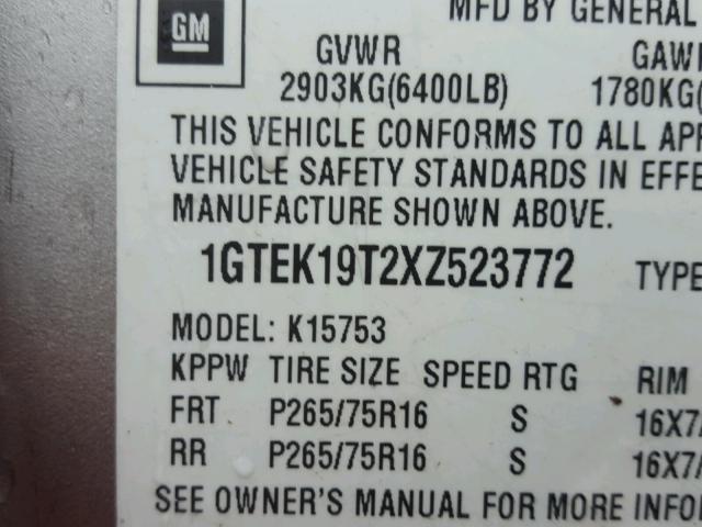 1GTEK19T2XZ523772 - 1999 GMC NEW SIERRA SILVER photo 10