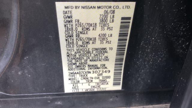 1N6AA07CX9N307349 - 2009 NISSAN TITAN XE BLACK photo 9