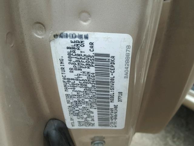 4T1BG22K31U034664 - 2001 TOYOTA CAMRY CE BEIGE photo 10