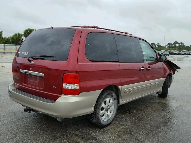 KNDUP132656660628 - 2005 KIA SEDONA EX BURGUNDY photo 4