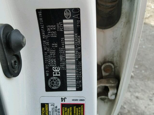 2T1BE4EE2AC044076 - 2010 TOYOTA COROLLA XR WHITE photo 10