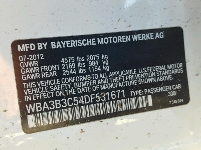 WBA3B3C54DF531671 - 2013 BMW 328 XI WHITE photo 10