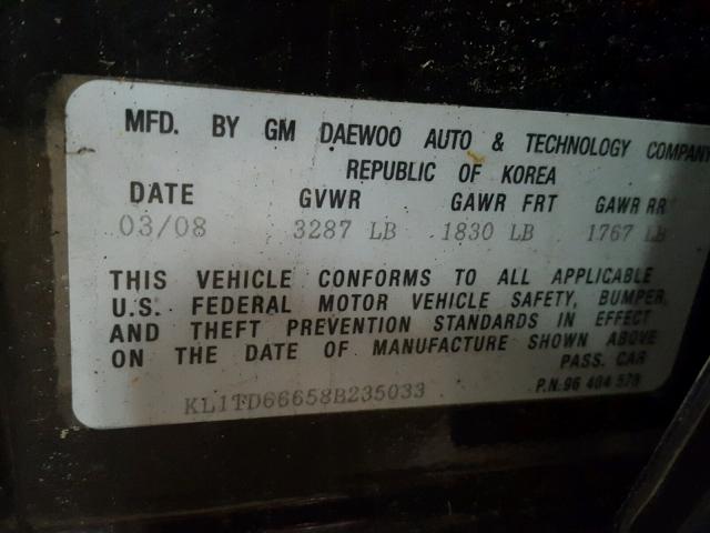 KL1TD66658B235033 - 2008 CHEVROLET AVEO BASE Qara foto 10