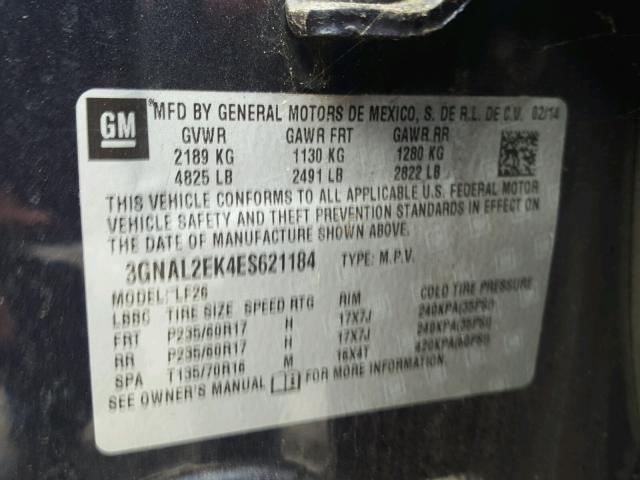 3GNAL2EK4ES621184 - 2014 CHEVROLET CAPTIVA LS 石墨色 照片 10