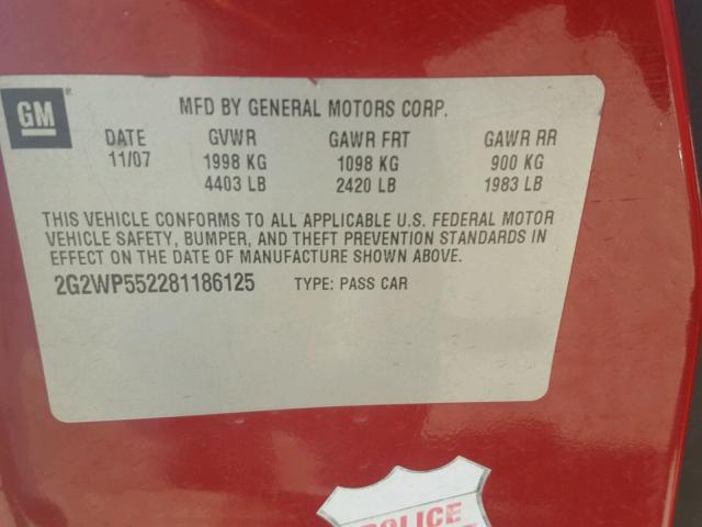 2G2WP552281186125 - 2008 PONTIAC GRAND PRIX 红色 照片 10