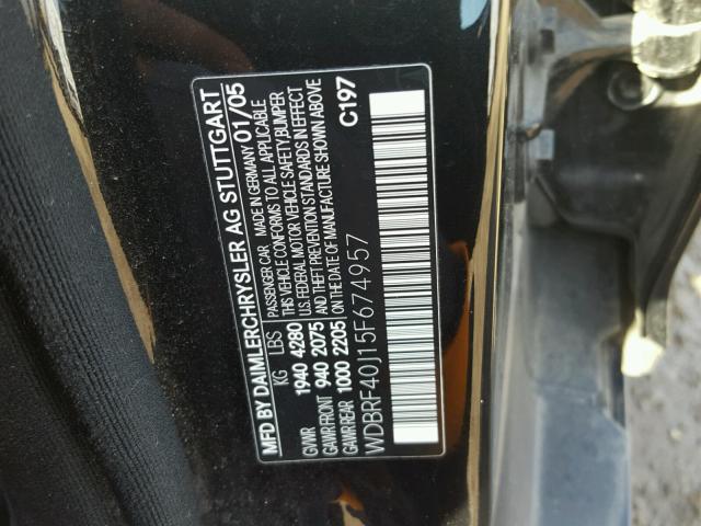 WDBRF40J15F674957 - 2005 MERCEDES-BENZ C 230K SPO BLACK photo 10