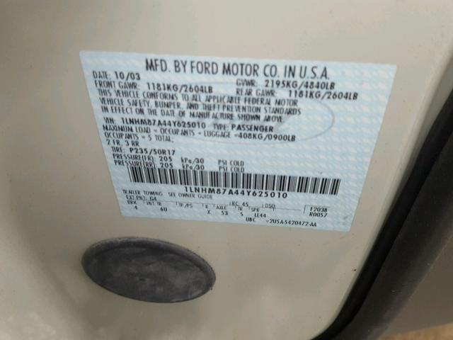 1LNHM87A44Y625010 - 2004 LINCOLN LS 奶油色 照片 10