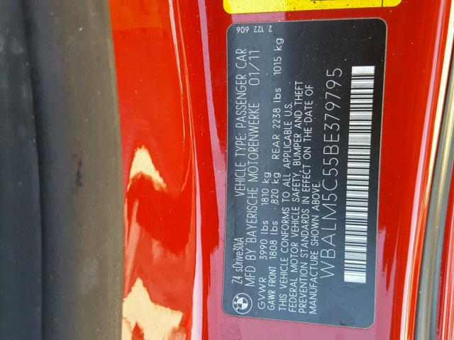 WBALM5C55BE379795 - 2011 BMW Z4 SDRIVE3 RED photo 10
