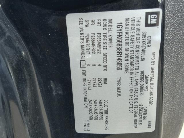 1GYFK66838R143059 - 2008 CADILLAC ESCALADE E BLACK photo 10