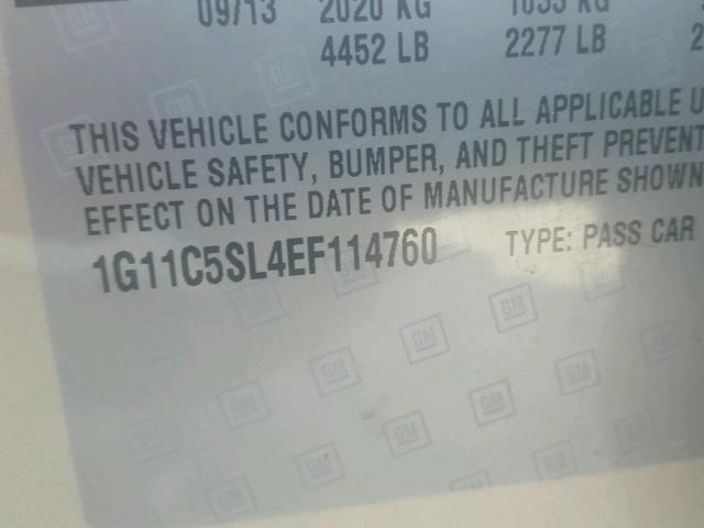 1G11C5SL4EF114760 - 2014 CHEVROLET MALIBU 1LT ვერცხლისფერი ფოტო 10