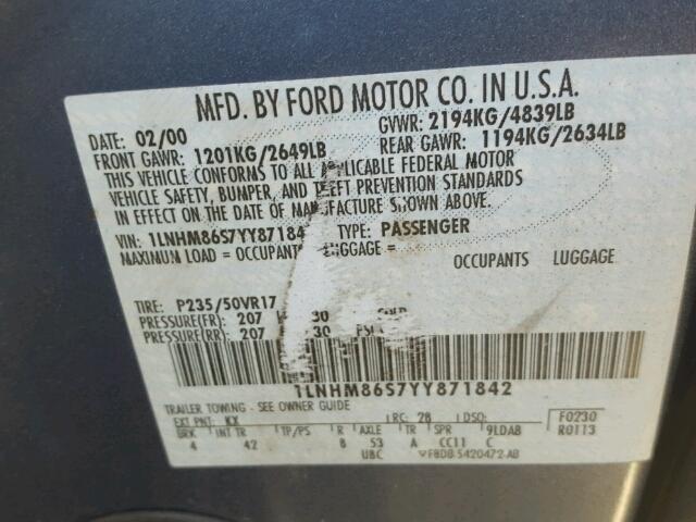 1LNHM86S7YY871842 - 2000 LINCOLN LS BLUE photo 10