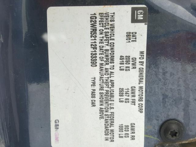 1G2WR52112F133390 - 2002 PONTIAC GRAND PRIX BLUE photo 10