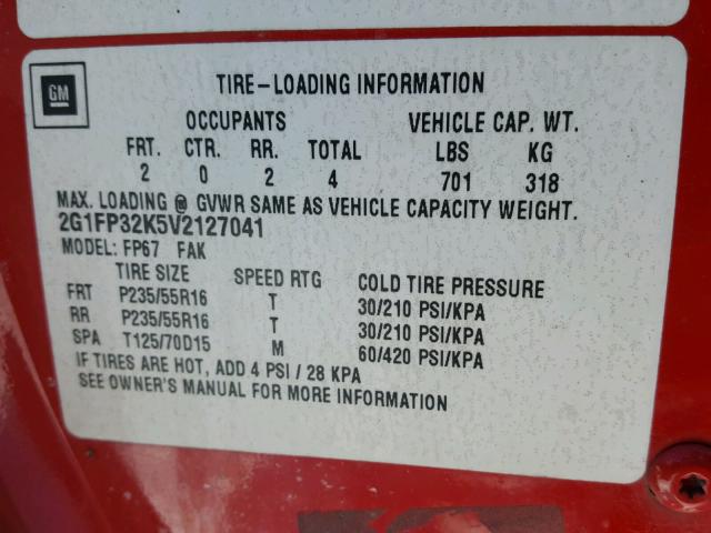 2G1FP32K5V2127041 - 1997 CHEVROLET CAMARO BAS RED photo 10