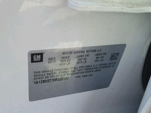 1G1ZB5ST7HF228150 - 2017 CHEVROLET MALIBU LS თეთრი ფოტო 10