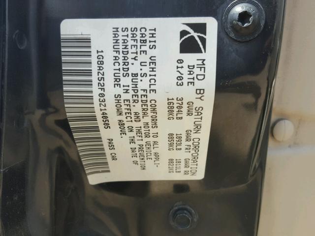 1G8AZ52F03Z140505 - 2003 SATURN ION LEVEL ოქროსფერი ფოტო 10