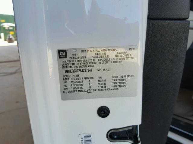 1GKER23728J227247 - 2008 GMC ACADIA SLT თეთრი ფოტო 10
