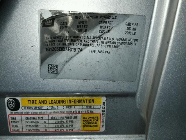 1G1ZC5E0XAF319174 - 2010 CHEVROLET MALIBU 1LT 银色 照片 10