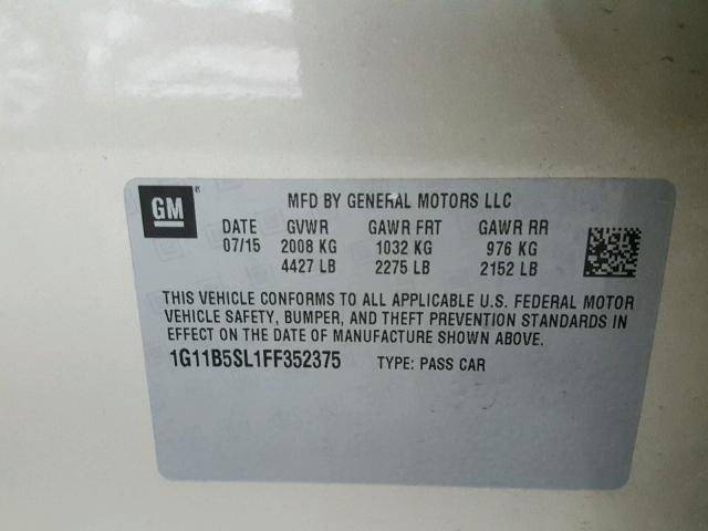 1G11B5SL1FF352375 - 2015 CHEVROLET MALIBU LS თაფლისფერი ფოტო 10