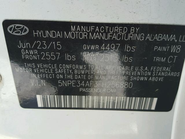 5NPE34AF3FH256880 - 2015 HYUNDAI SONATA SPO WHITE photo 10