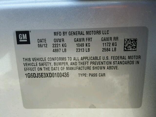 1G6DJ5E3XD0100436 - 2013 CADILLAC CTS PERFOR Srebrny zdjęcie 10