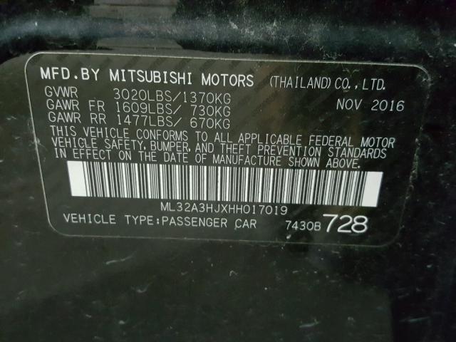 ML32A3HJXHH017019 - 2017 MITSUBISHI MIRAGE BLACK photo 10