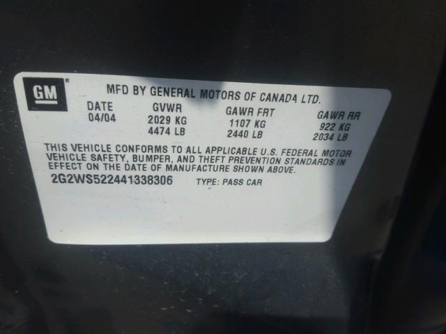 2G2WS522441338306 - 2004 PONTIAC GRAND PRIX GRAY photo 10