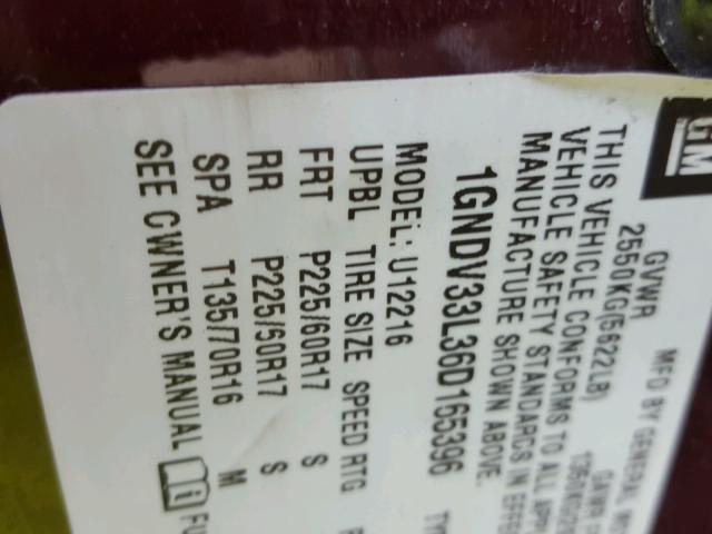 1GNDV33L36D165396 - 2006 CHEVROLET UPLANDER L 勃艮第红 照片 10