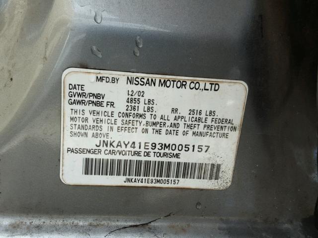 JNKAY41E93M005157 - 2003 INFINITI M45 GRAY photo 10