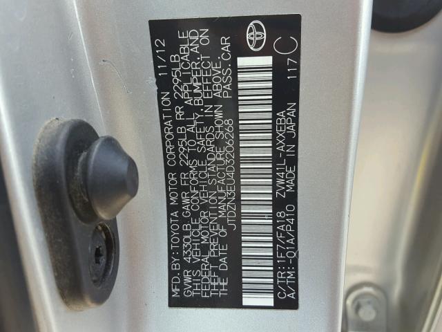 JTDZN3EU4D3206268 - 2013 TOYOTA PRIUS V SILVER photo 10