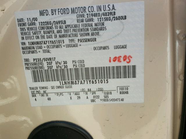 1LNHM87A71Y651015 - 2001 LINCOLN LS Qəhvəyi foto 10