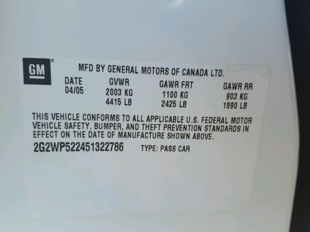 2G2WP522451322786 - 2005 PONTIAC GRAND PRIX 白色 照片 10