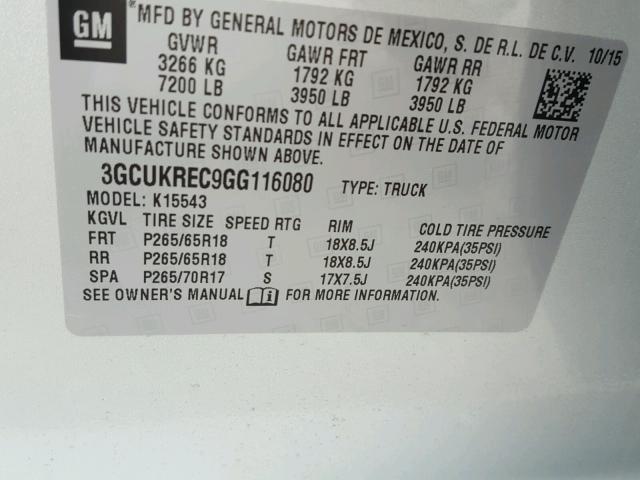 3GCUKREC9GG116080 - 2016 CHEVROLET SILVERADO SILVER photo 10