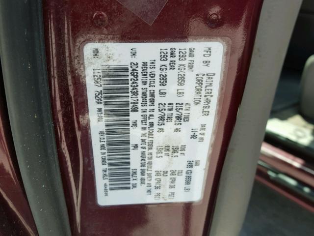 2D4GP24343R178498 - 2003 DODGE GRAND CARA MAROON photo 10