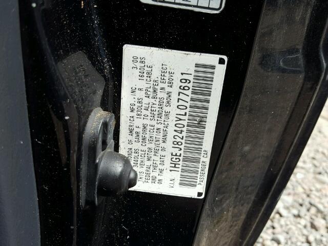 1HGEJ8240YL077691 - 2000 HONDA CIVIC EX შავი ფოტო 10