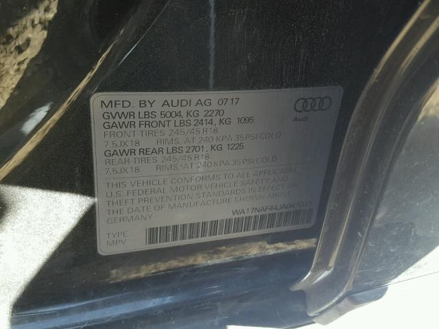 WA17NAF44JA041043 - 2018 AUDI A4 ALLROAD GRAY photo 10