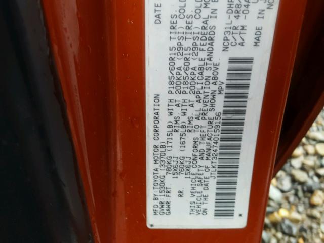 JTLKT324740159156 - 2004 TOYOTA SCION XB ORANGE photo 10