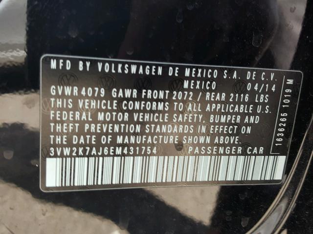 3VW2K7AJ6EM431754 - 2014 VOLKSWAGEN JETTA BASE 黑色 照片 10