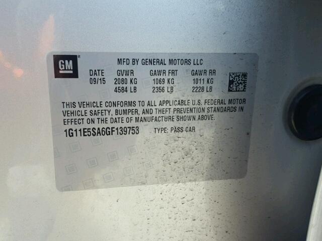 1G11E5SA6GF139753 - 2016 CHEVROLET MALIBU LIM 银色 照片 10