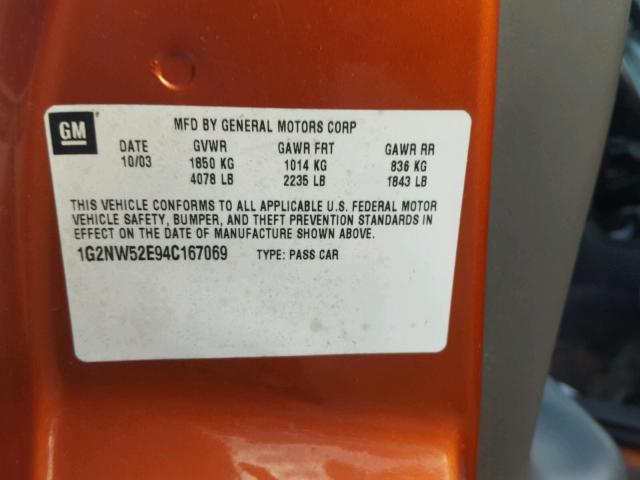 1G2NW52E94C167069 - 2004 PONTIAC GRAND AM G ORANGE photo 10