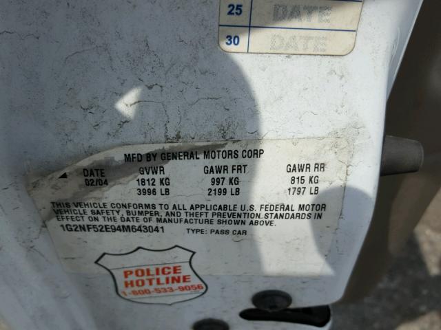 1G2NF52E94M643041 - 2004 PONTIAC GRAND AM S WHITE photo 10