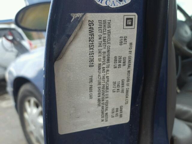 2G4WF5215X1517610 - 1999 BUICK REGAL GS BLUE photo 10